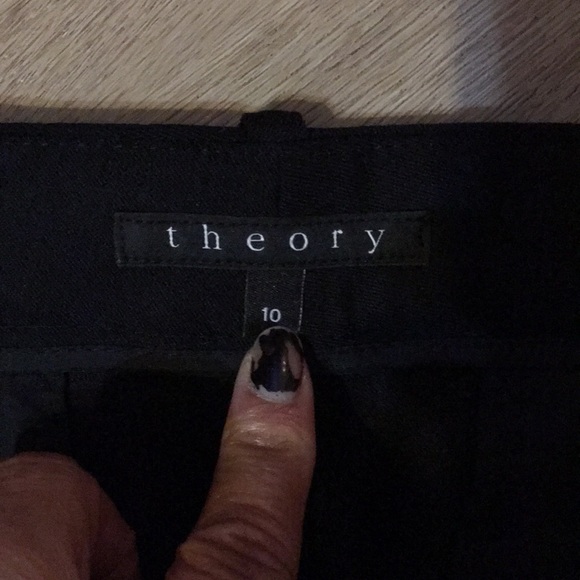 THEORY WOOL NWOT BLACK TUXEDO STRAIGHT LEG SATIN SIDE BELTED PANTS SIZE 10 luvvv - Picture 5 of 11